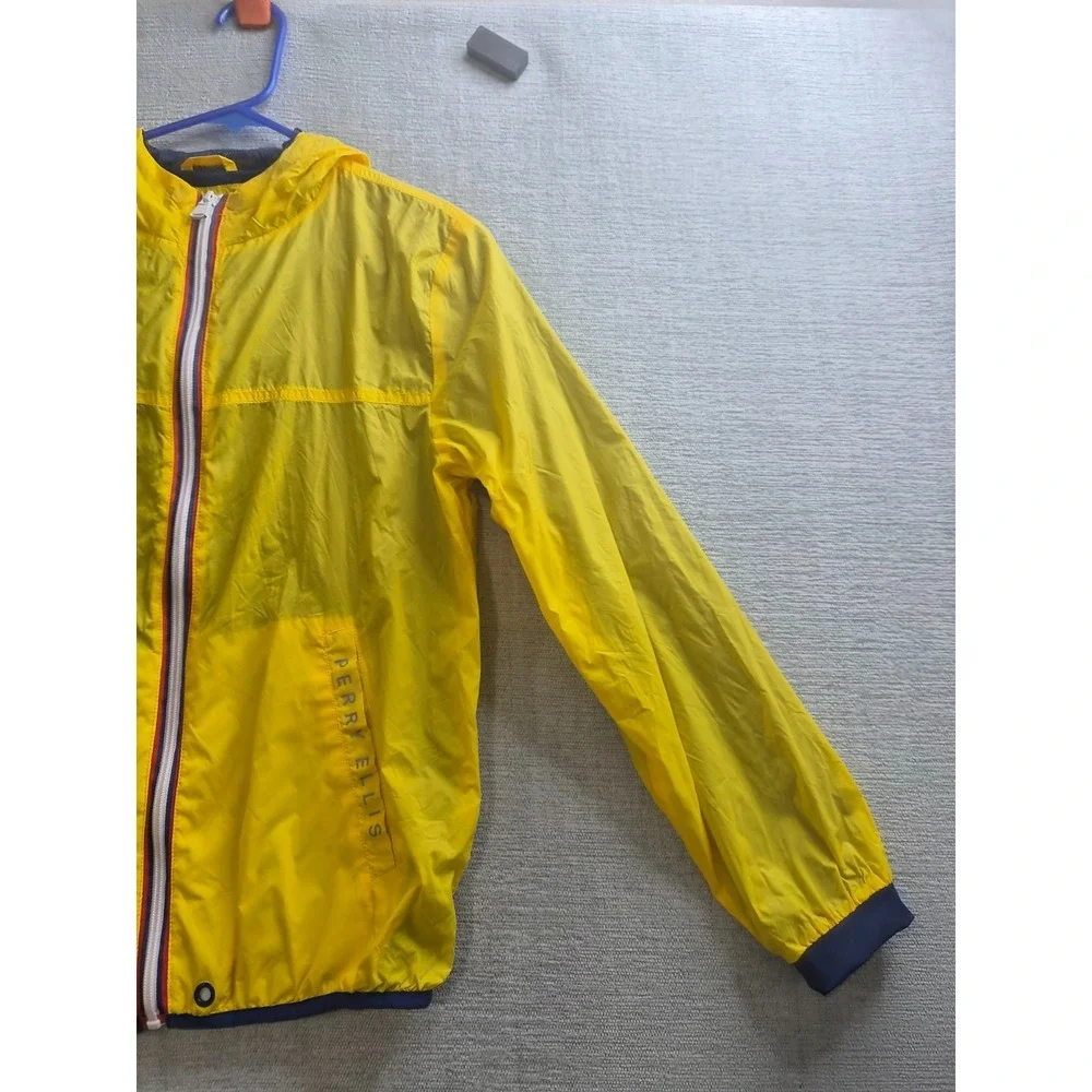 Perry Ellis Windbreaker Popover Packable Jacket Boys 14/16 Yellow Vented Back